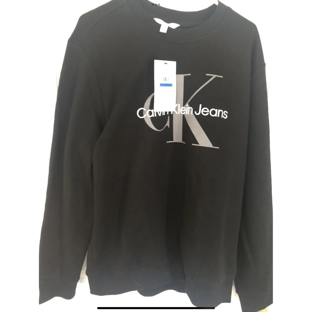 Calvin Klein Mens Size L Large Logo Pullover Sweatshirt Cotton Black NWT Size L